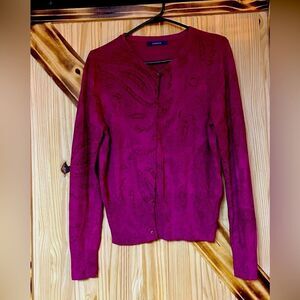 Liz Claiborne Barbiecore Paisley Cropped  Cardigan Sweater Pink M